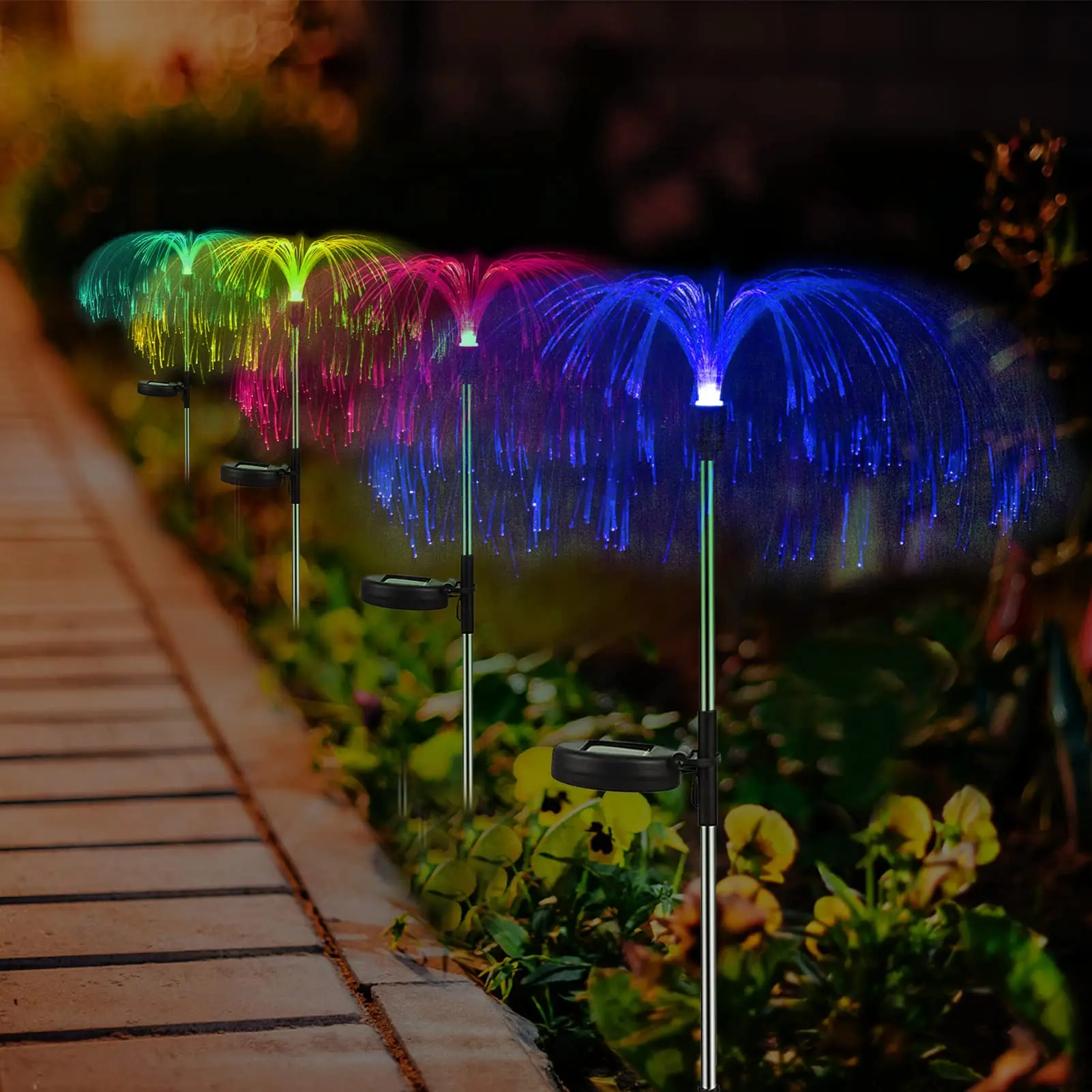 Solar outdoor jellyfish lamp, double-layer fiber optic festive atmosphere lamp, waterproof garden landscape decorative lamp