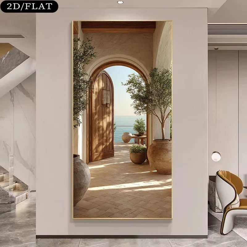 Modern Frameless Wall Art Canvas Print - Contemporary Coastal Ocean View,  Suitable for Living Room, Bedroom - Realistic Beach H
