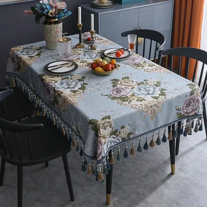European Rectangular Tablecloth Plant Flower Diningtable Decorative Cloth Household Elegant Luxury Tassel Coffeetable Tablecloth