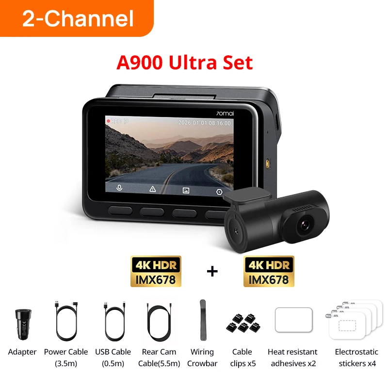 【Nieuw】70mai A900 Ultra Dual 4K Dashcam IMX678+IMX678 Flagship Image LVDS Supercapacitor Wi-Fi 6 GPS Vermoeidheidswaarschuwing 4G 2.0