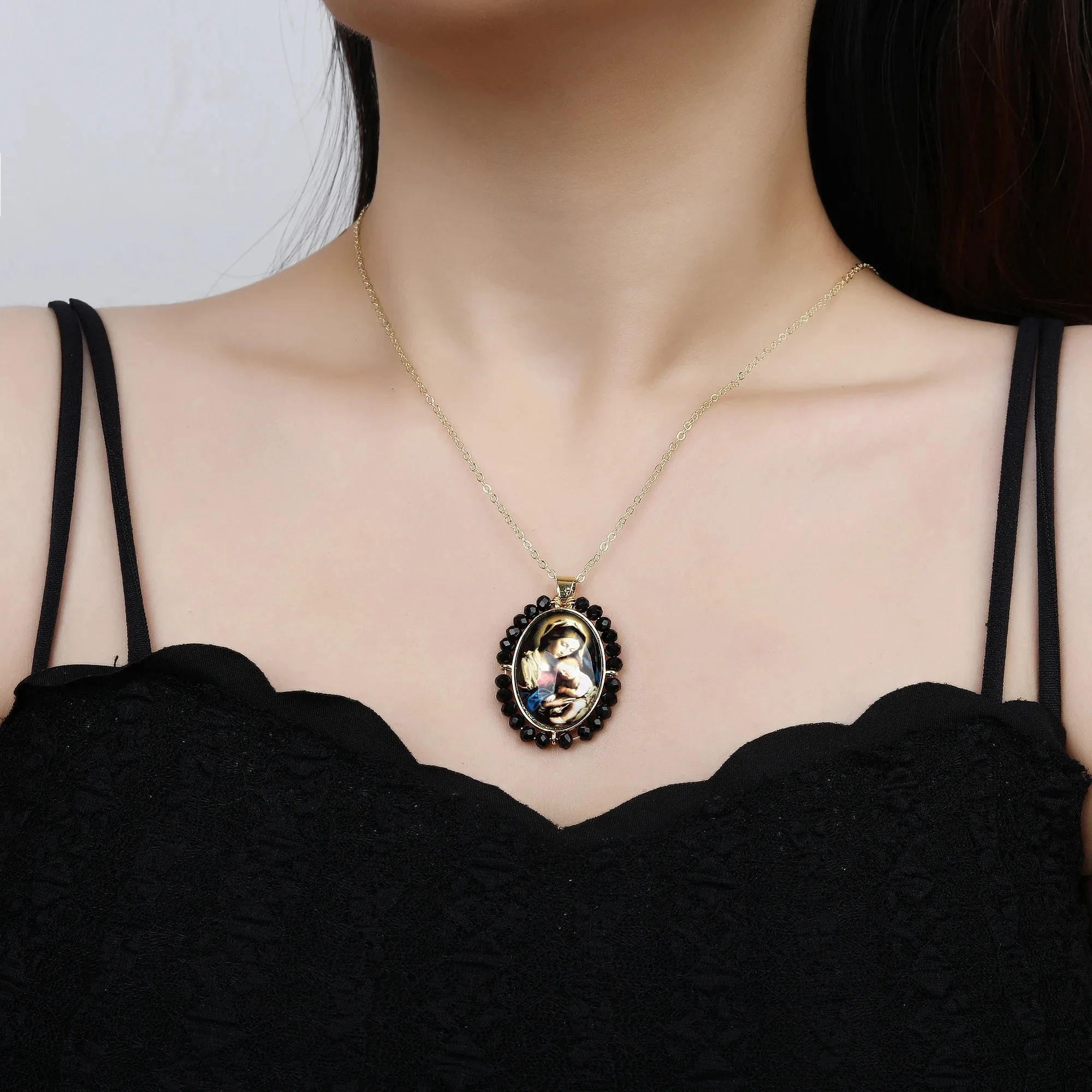 New handmade Religious Jesus Virgin Mary Photo Pendant necklace Multicolor Charm Necklace for Men and Women pendant Jewelry Gift