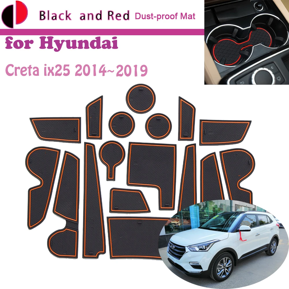 Rubber Mat Door Groove for Hyundai Creta ix25 2014~2019 Anti-slip Cup Cushion Gate Storage Slot Coaster Dust-proof Car Sticker