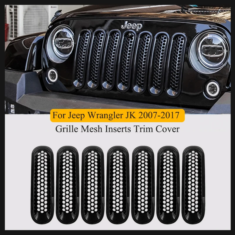 7pcs Front Grille Mesh Inserts Trim Car Clip-in Grille Cover Guard for Jeep Wrangler JK 2007-2017 Car Styling Accessories