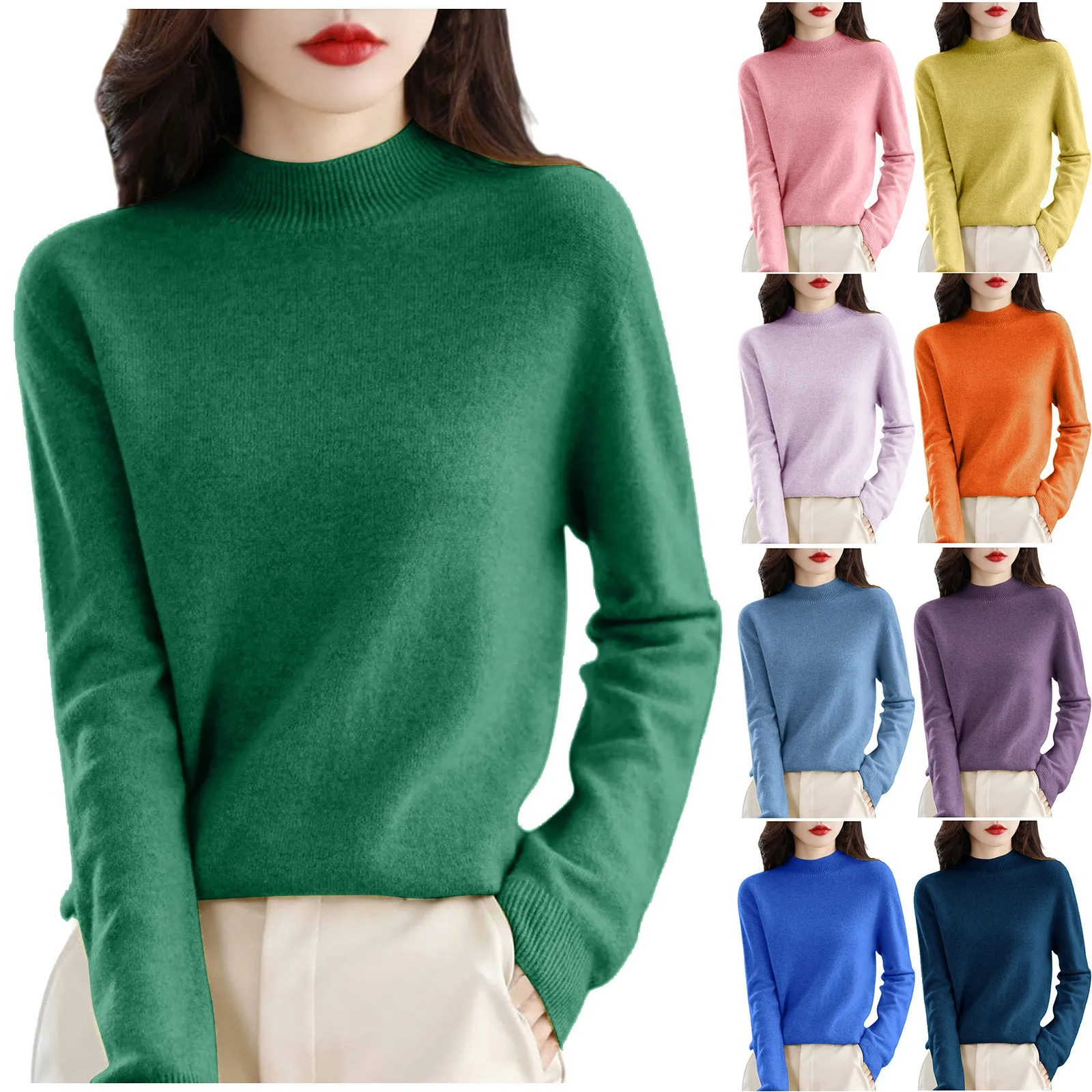 

Women Pure Long Sleeve Crew Neck Soft Warm Pullover Knit Fall Winter