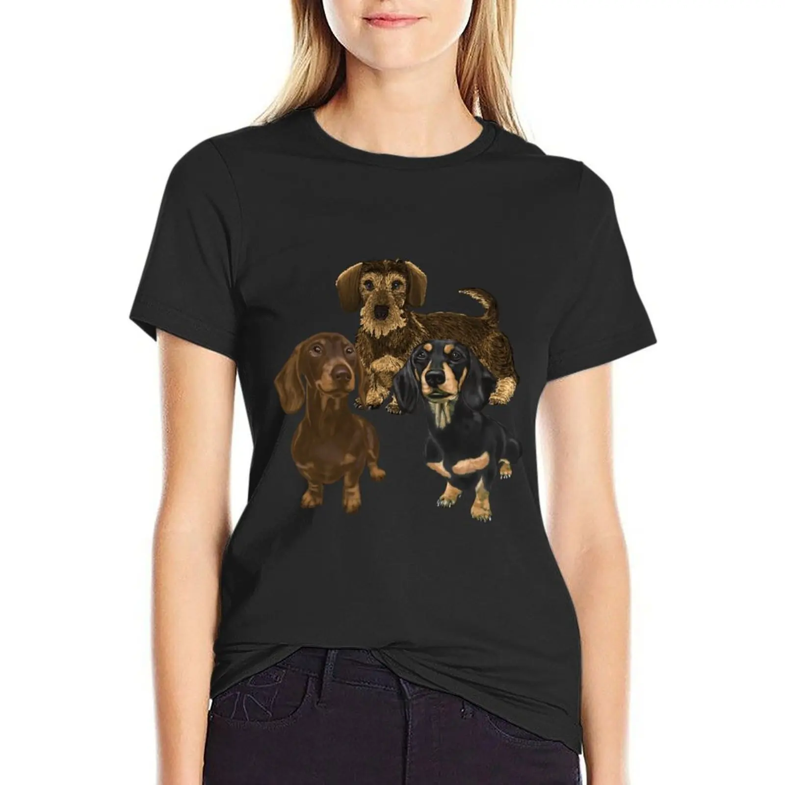 The Gorgeous Dachshund Gang T-Shirt Short sleeve tee vintage clothes funnys plain Woman clothes