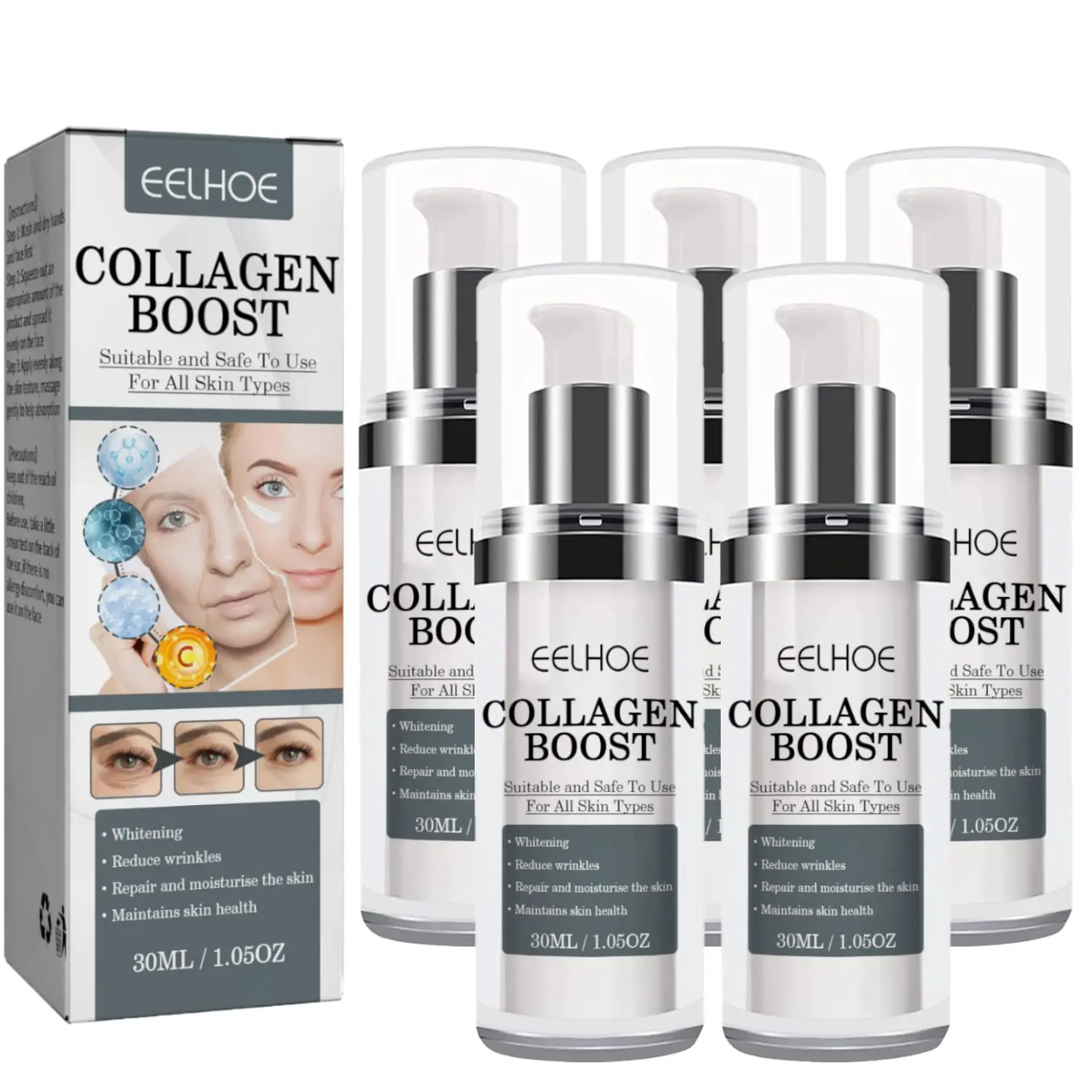 EELHOE Women Collagen Boost Anti-Aging Serum Collagen Booster for Face with Hyaluronic Acid Unisex Collagen Facial Cream 1