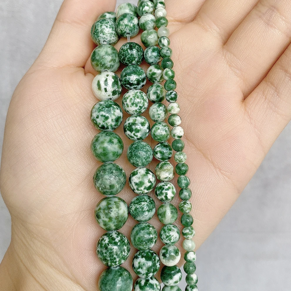 

Natural Stone Faceted Gemstone Green Spot Jasper Bead Round Loose Spacer For Jewelry Making DIY Bracelet Necklace Accessory