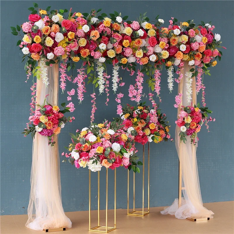 JAROWN Colorful Flower Arrangement Flower Row Wedding Flower Stand Decoration Home Party Garden Pergola Decoration