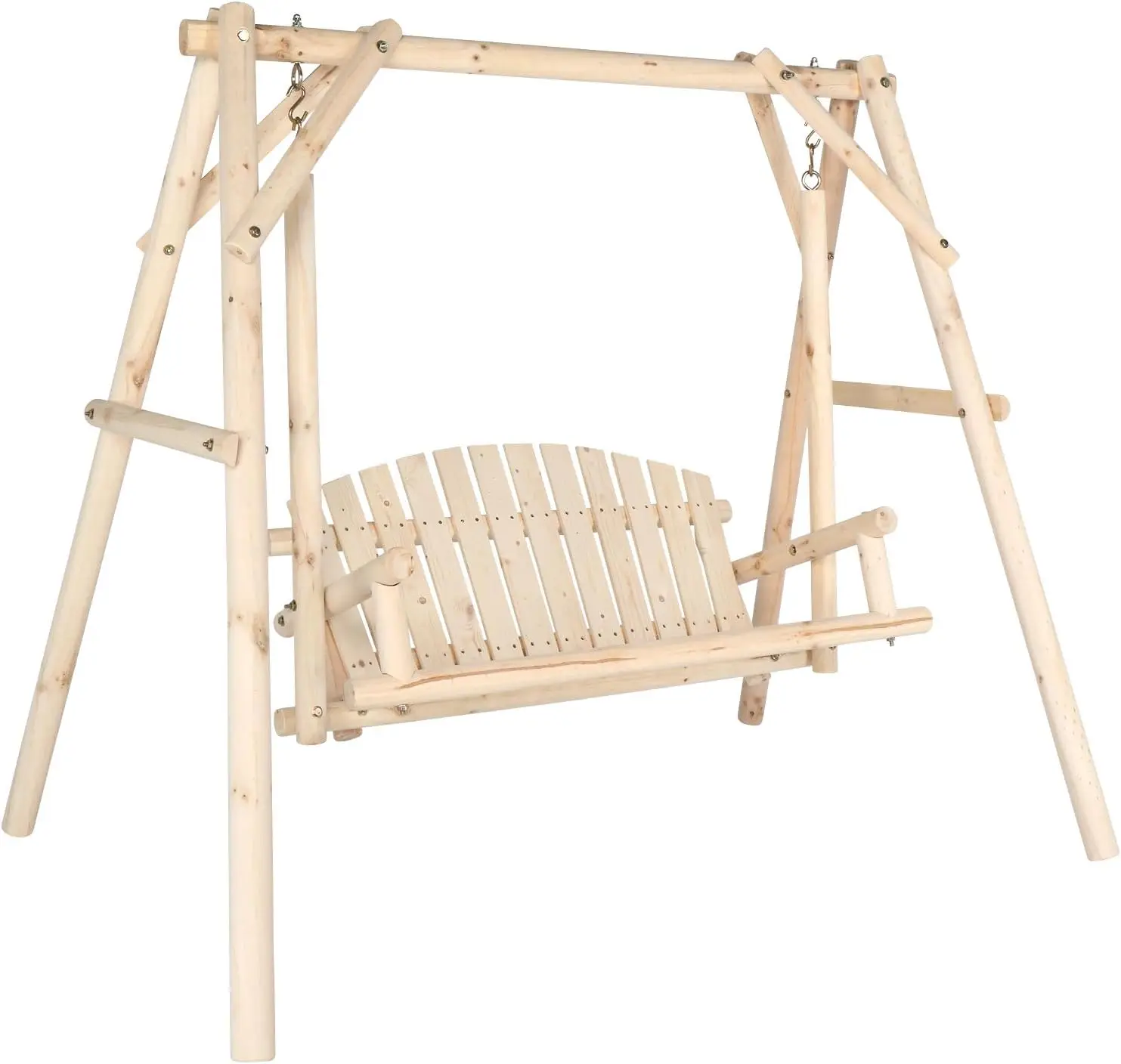 Heavy Duty 880 LBS Wooden Patio Porch Swing with A-Frame Stand, Hanging Swing Bench Chair with Frame