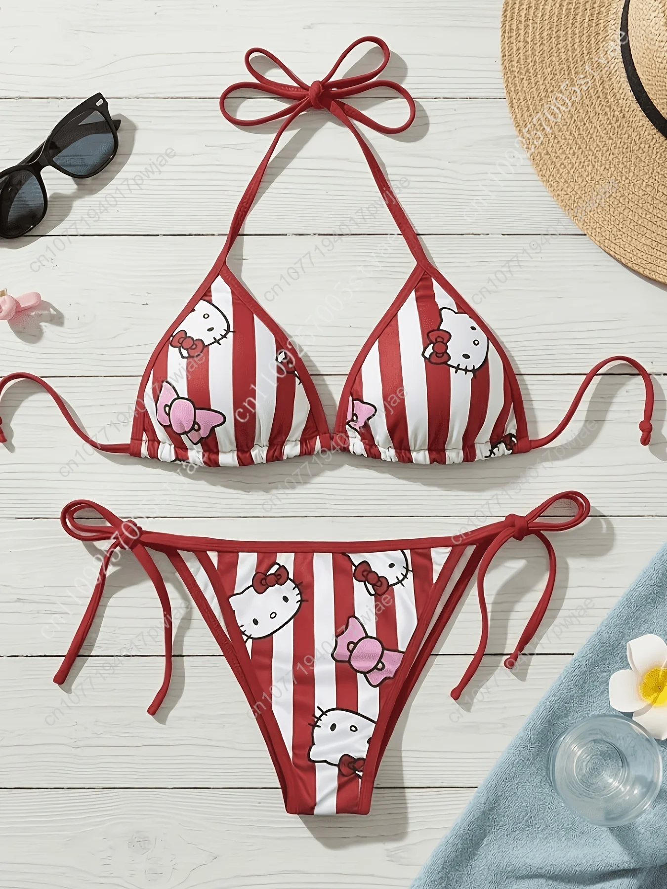 

Sanrio Ladies Bikini Set Hello Kitty - Cartoon Fashionable And Cute Clothing, Hello Kitty'S Red Bikini, Suitable for Small Bust,