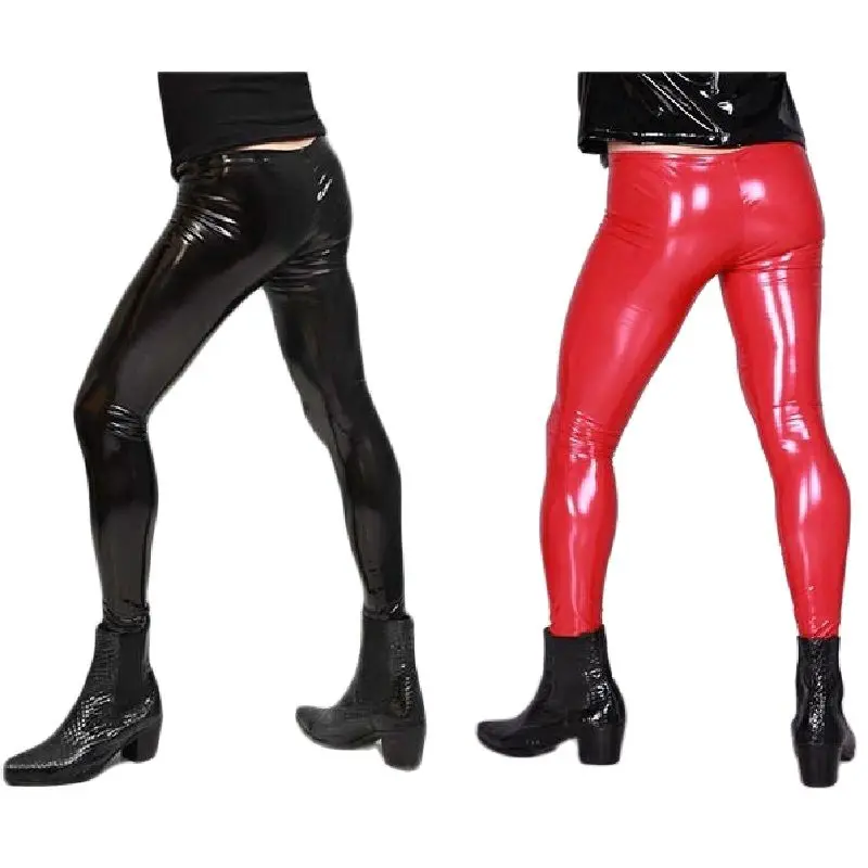 Mirror-Surface Latex Ammonia PU Skinny Pencil Pants Tight Casual Bright Leather Trousers Faux PVC Low Waist Ankle-Length Legging