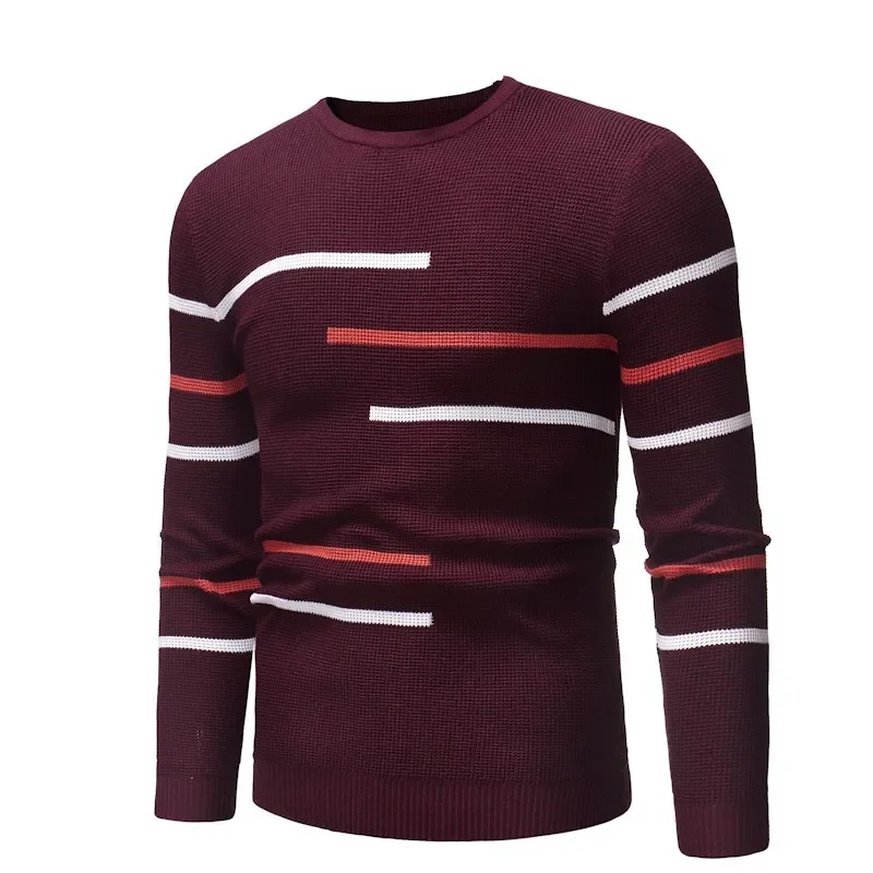 

Men Pullovers Sweaters Striped Round Neck Full Sleeve Casual Tops Regular Splice Simple Knitted Top Autumn Winter 2025 New