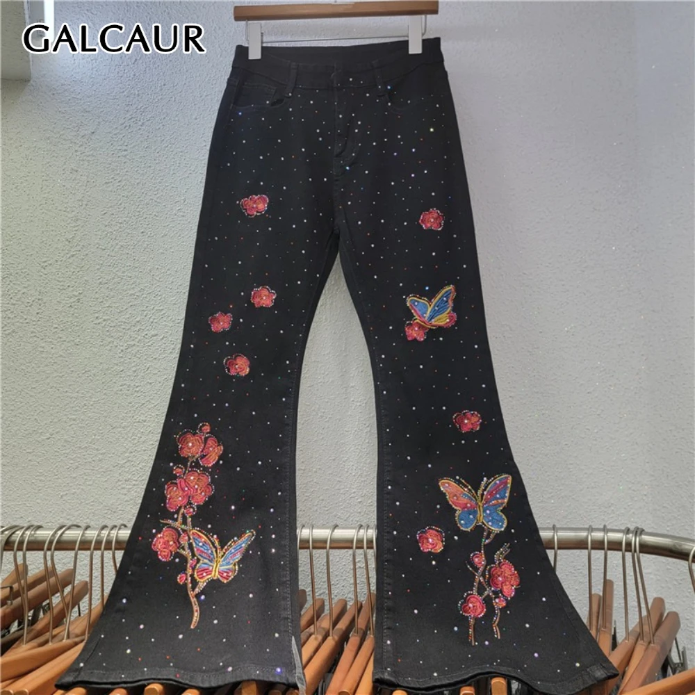 

Брюки женские расклешенные GALCAUR с вышивкой, однотонные, с высокой талией, свободного кроя, базовые, осенний модный стиль