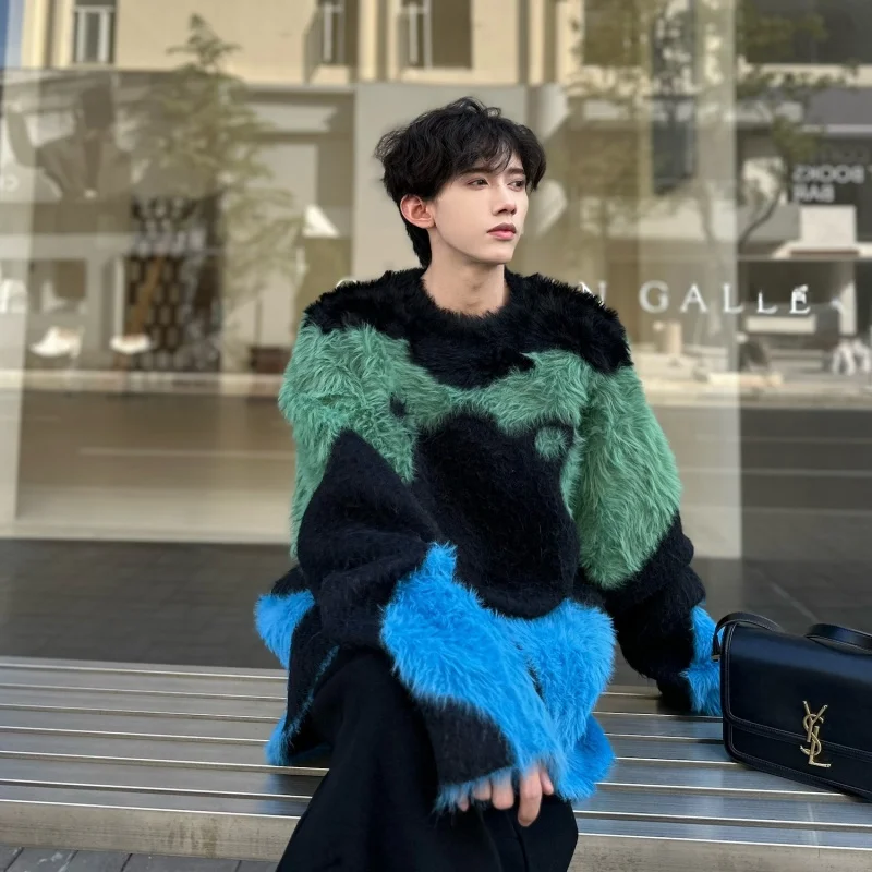 

Теплый модный вязаный свитер для мужчин, зимний, повседневный, из мягкого плюшевого материала, утолщенный, с длинными рукавами, круглым вырезом