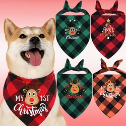 My First Christmas Deer Printed Pet Saliva Towel washable Cat Dog Triangle Bit Scarf Pet Accessories Holiday Decoration Gifts