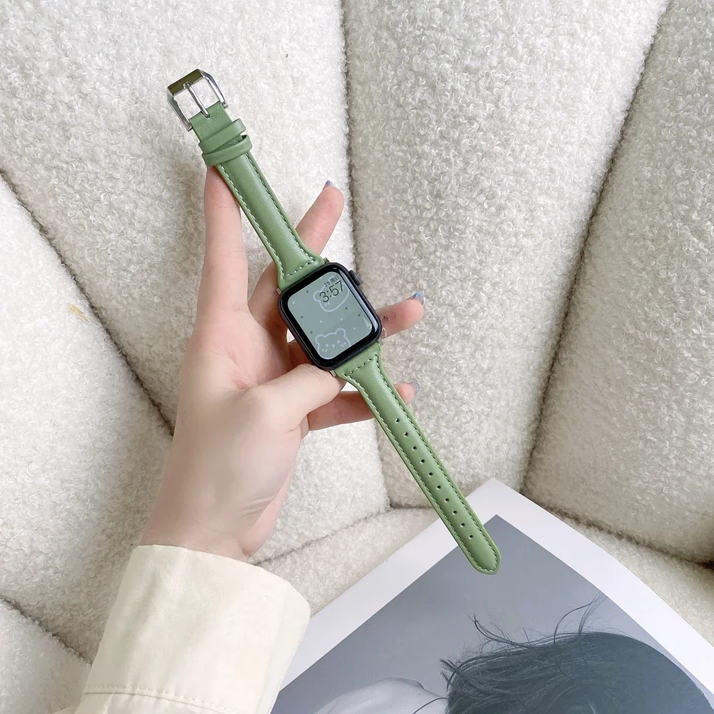 Slim leather band for Apple Watch ultra 49mm series 7 8 41mm/45mm 38mm/42mm Wristband Loop bracelet iWatch SE 6 5 4 3 40mm/44mm