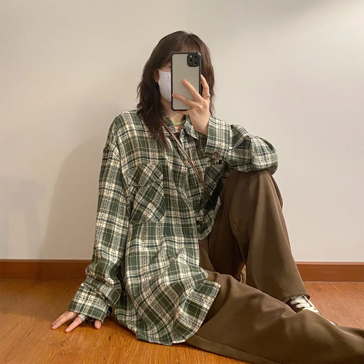 2025 Autumn New Retro Plaid Long Sleeve Shirts Women's Petite Loose Couple Style Versatile Shirt Jacket