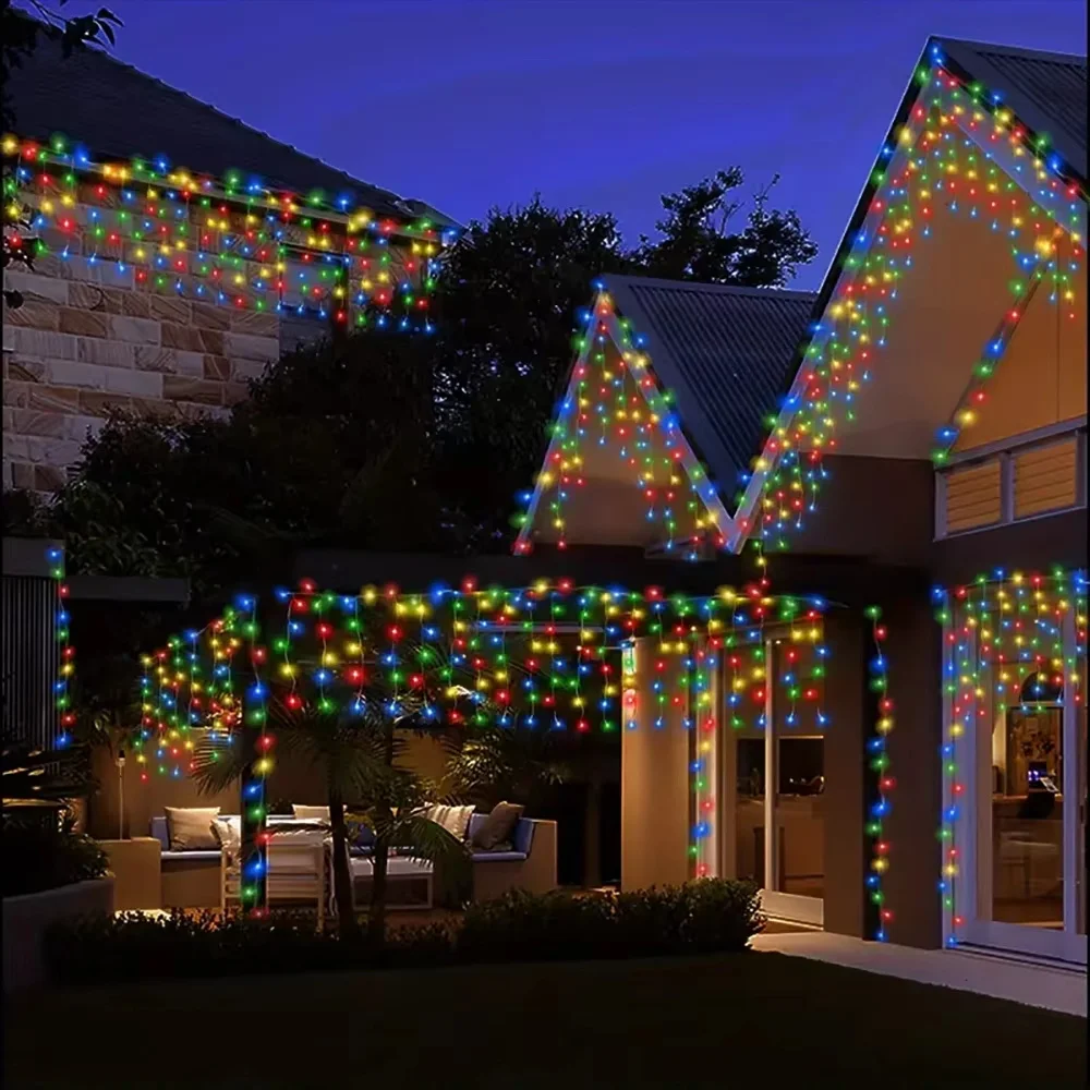 Outdoor Eaves Decoration 3.5M 90Leds Solar lcicle string Lights 8 Lighting Modes Christmas Halloween Party Holiday Lights