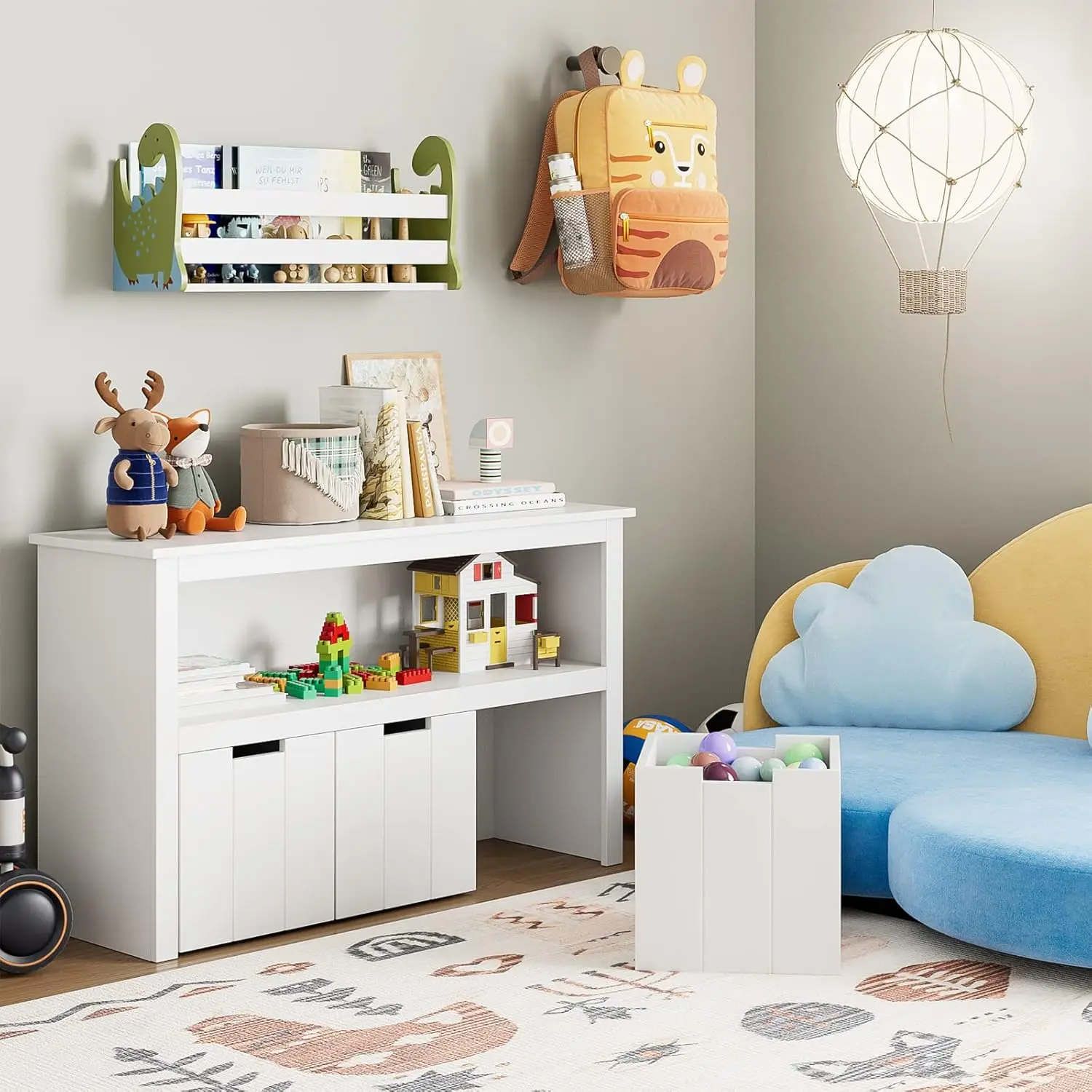 

Toy Storage Cabinet with 3 Movable Drawers, Floor Storage Organizer with Hidden Wheel & Large Open , Organizer C