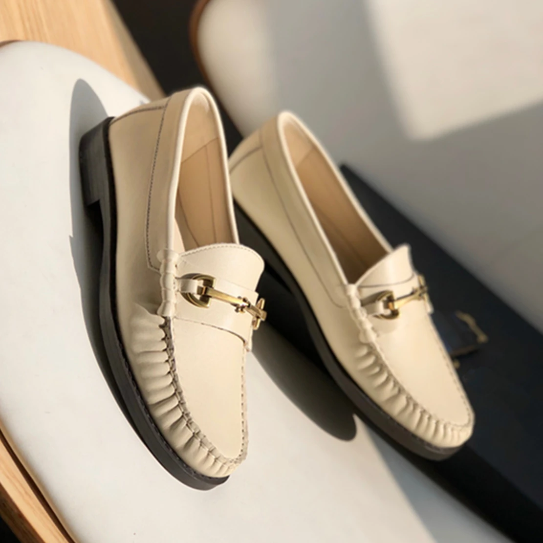 

Jenny&Dave Fashion Simple Beige Color Sheep Soft Casual Slip-On Loafers New England Style Office Lady Flat Shoes Women Shoes