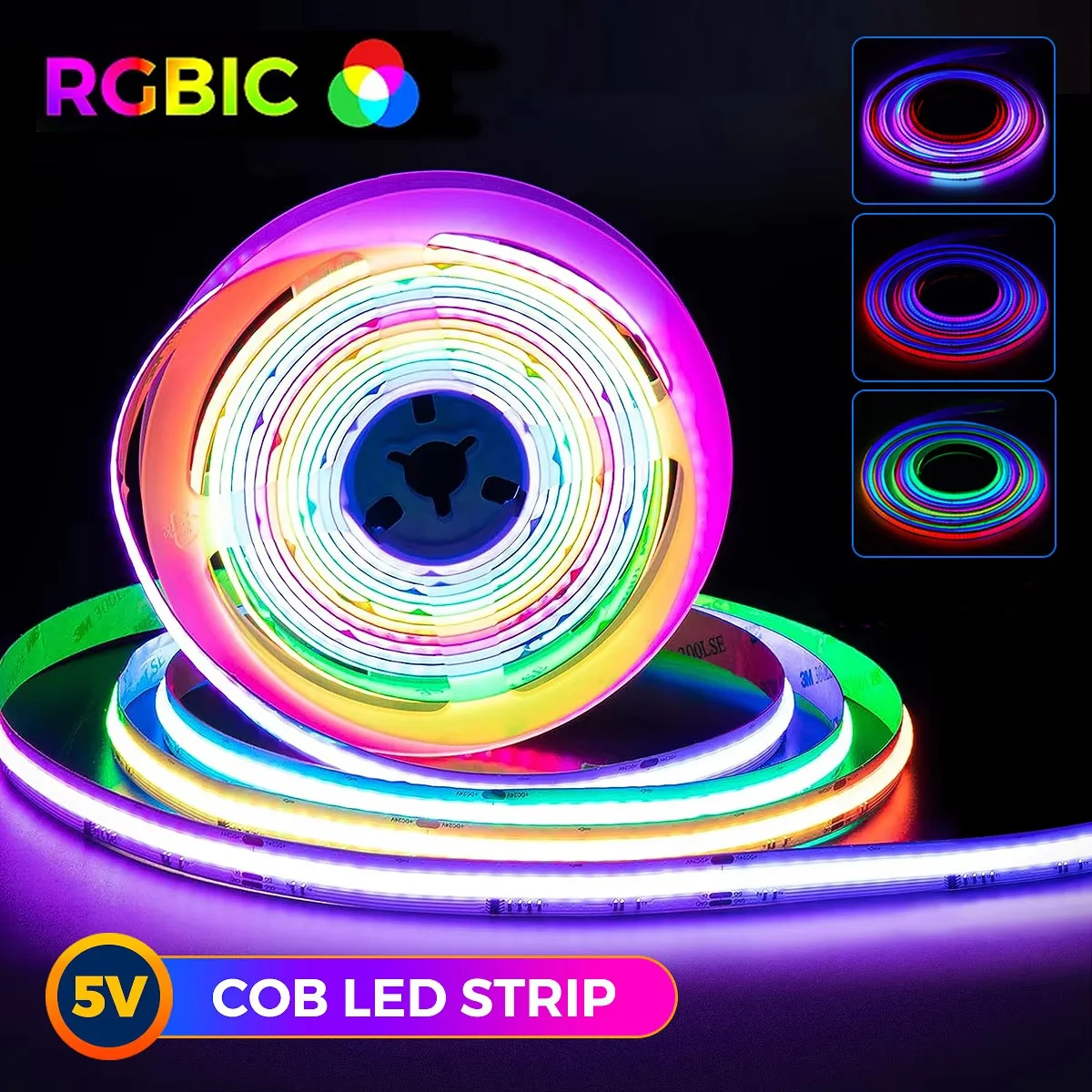 

Умная адресная светодиодная лента RGBIC COB 5 В с приложением/дистанционным управлением Dream Color Гибкая светодиодная лента для декора комнаты и вечеринки