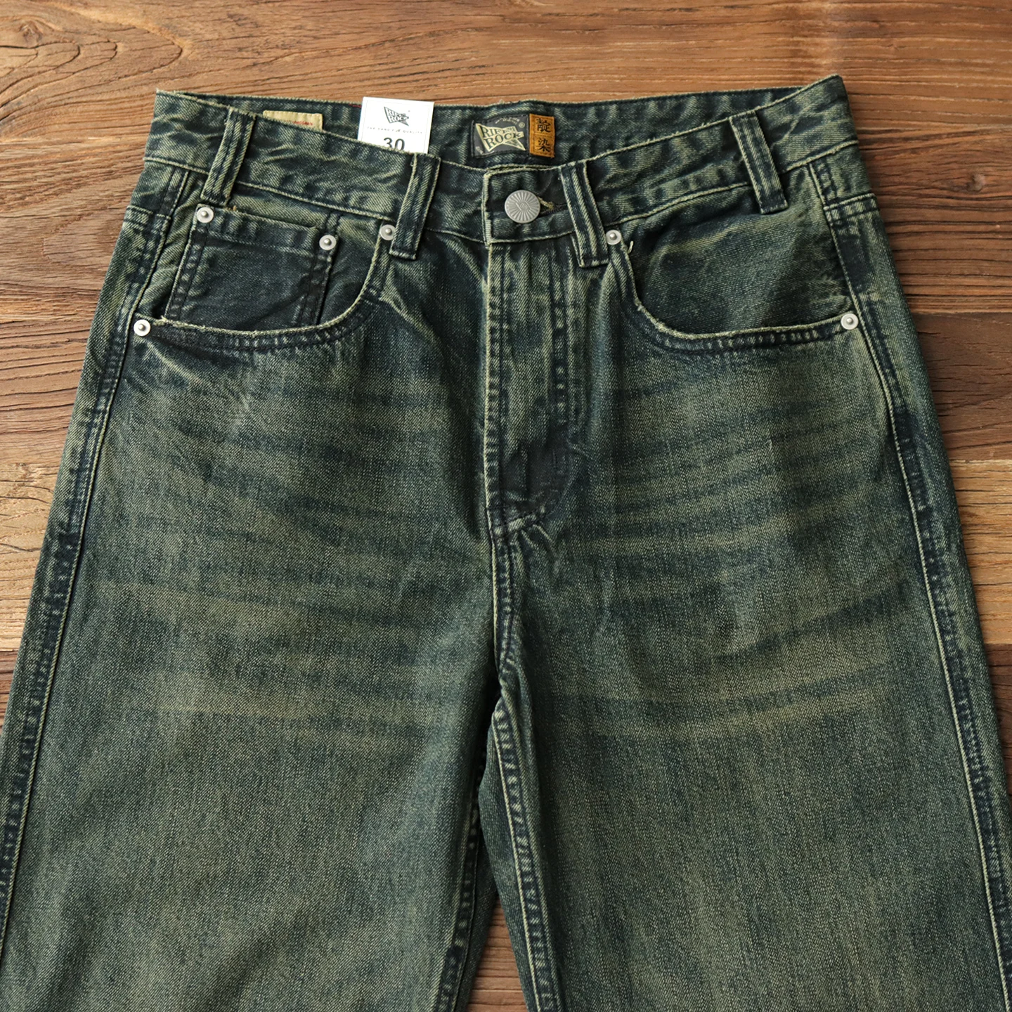 

Vintage Straight Leg Men's Denim Jeans American Retro Waed Casual Loose Long Trousers mid Waist Zipper Cotton Polyester