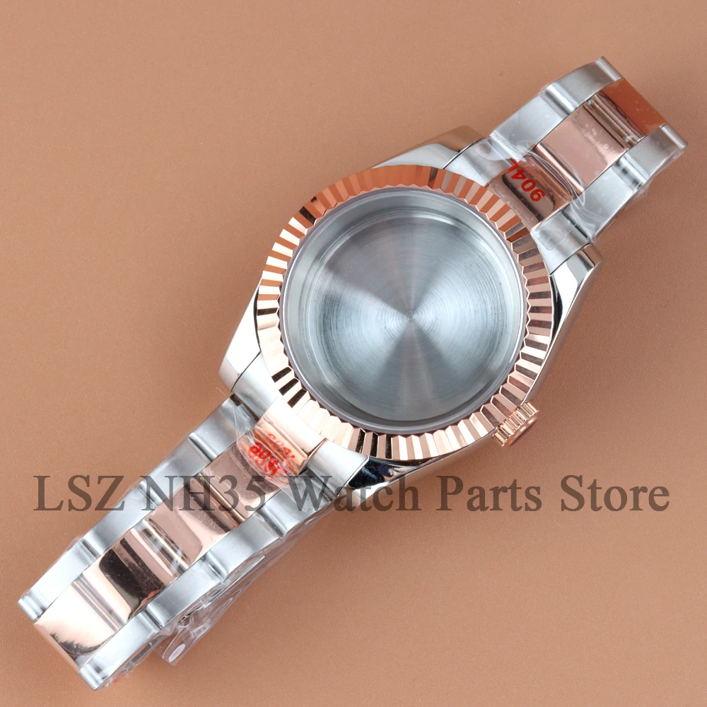 

Корпус часов 36/39 мм NH35, розовое серебро, рифленый, изогнутый, с сапфировым стеклом, для Datejust, подходит для автоматических механизмов NH35 и NH36, циферблат 28,5 мм