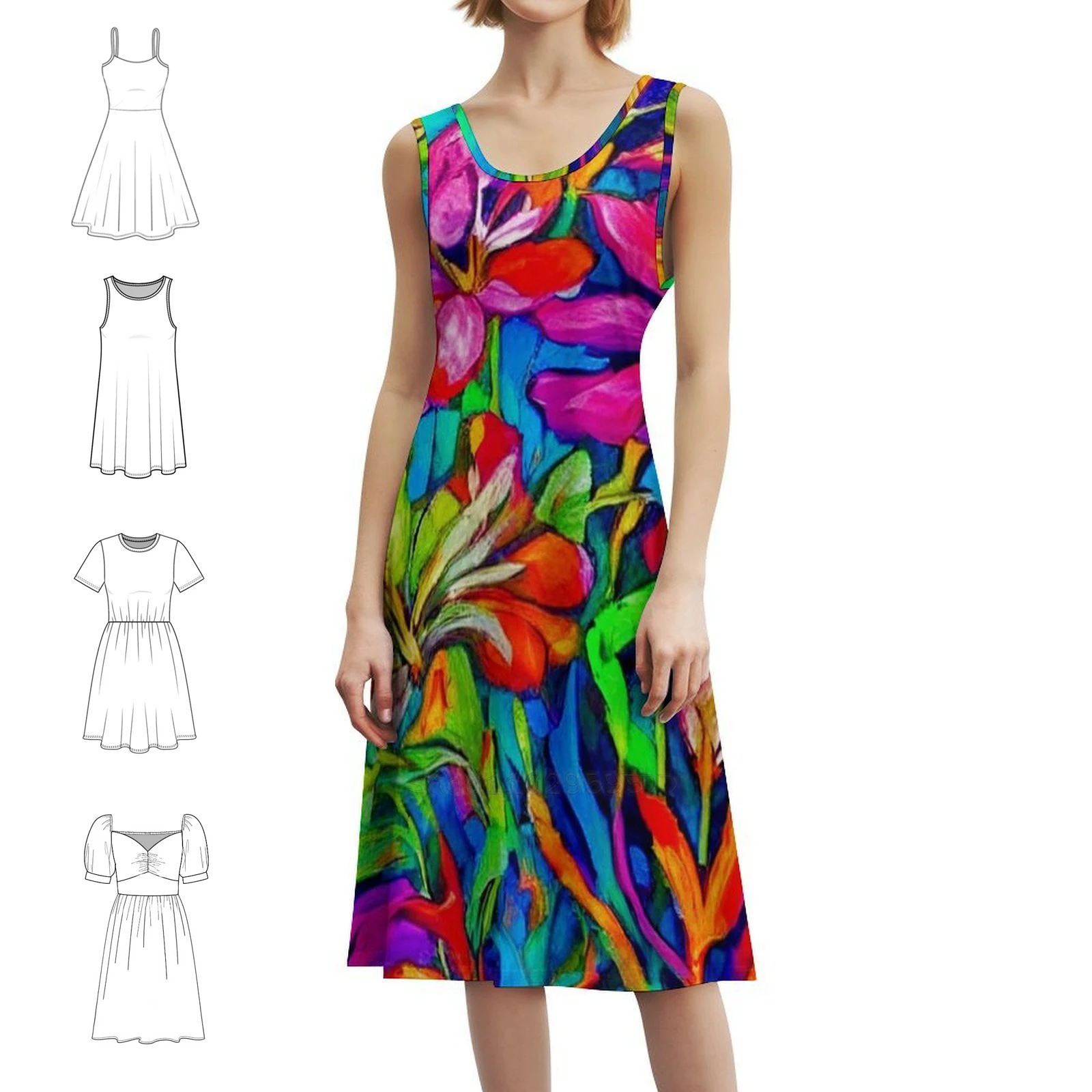 Lily Watercolor Painting Sweetheart Neckline Dress Elegant Summer Party Dress For Women Trendy Florals Fashionable Lily Flower