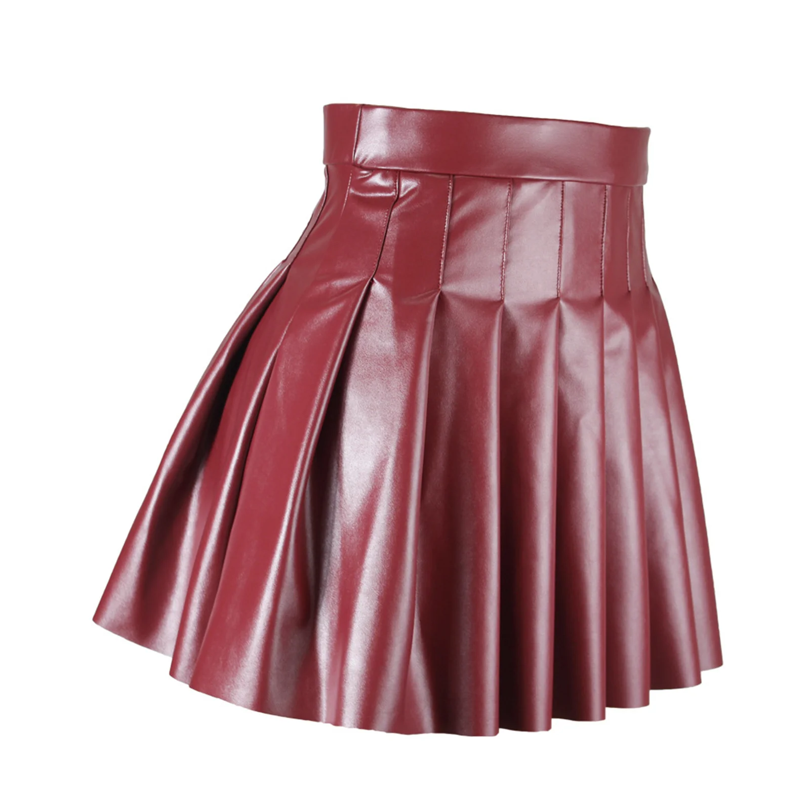 Women High Waist A-line Pleated Skirt y2k E Girls Punk Gothic Black Latex Side Invisible Zip Flared Mini Skirts Chic Club Wear