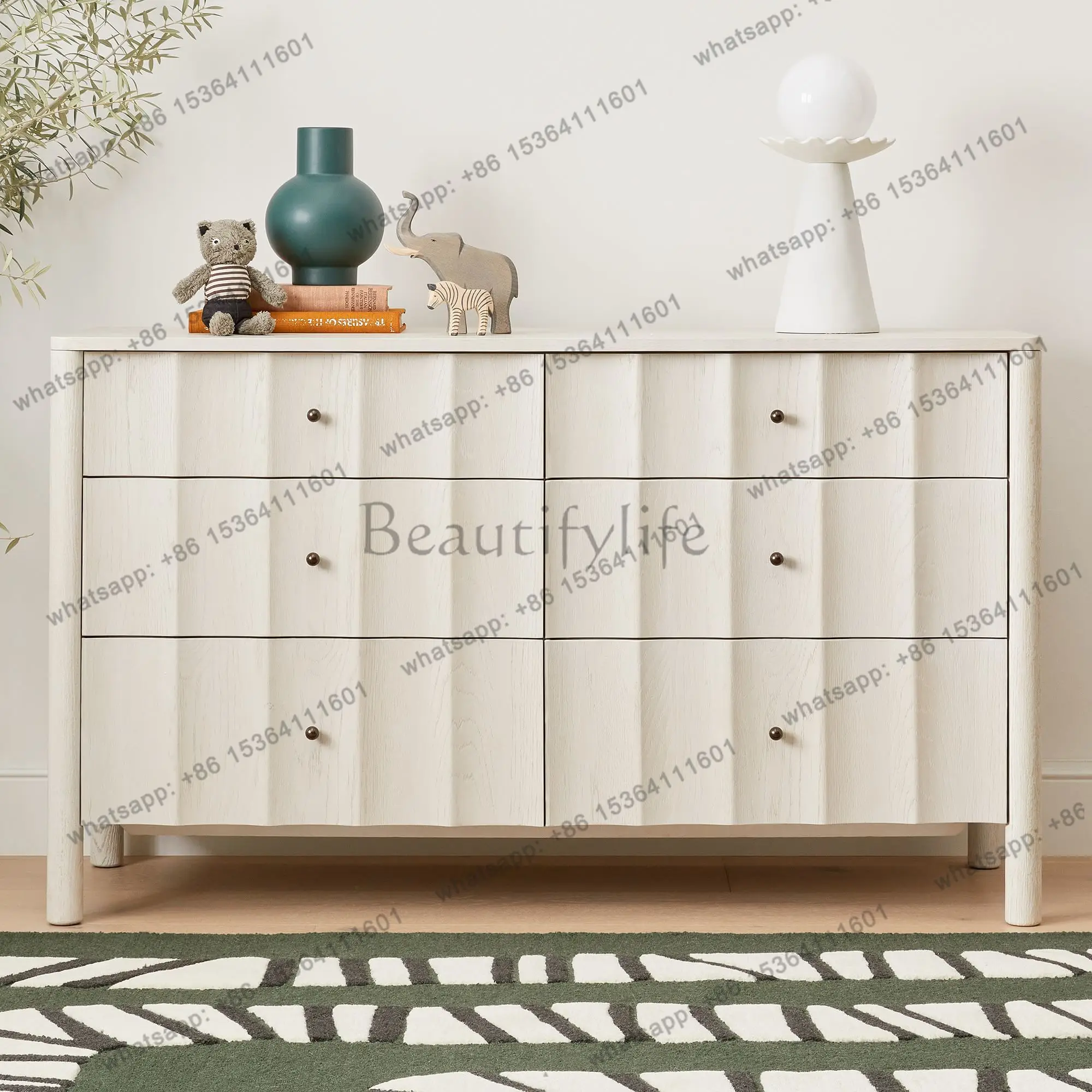 Z. White solid wood bedroom 6 chest cabinet nursing table custom small apartment bedside storage cabinet