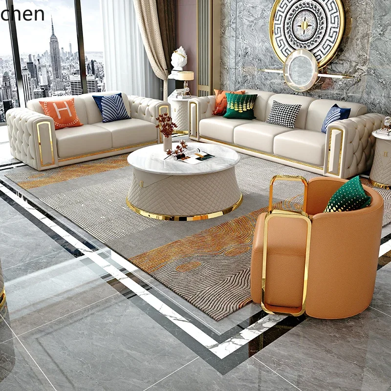 new light luxury leather sofa living room combination size modern simple first-layer cowhide sofa