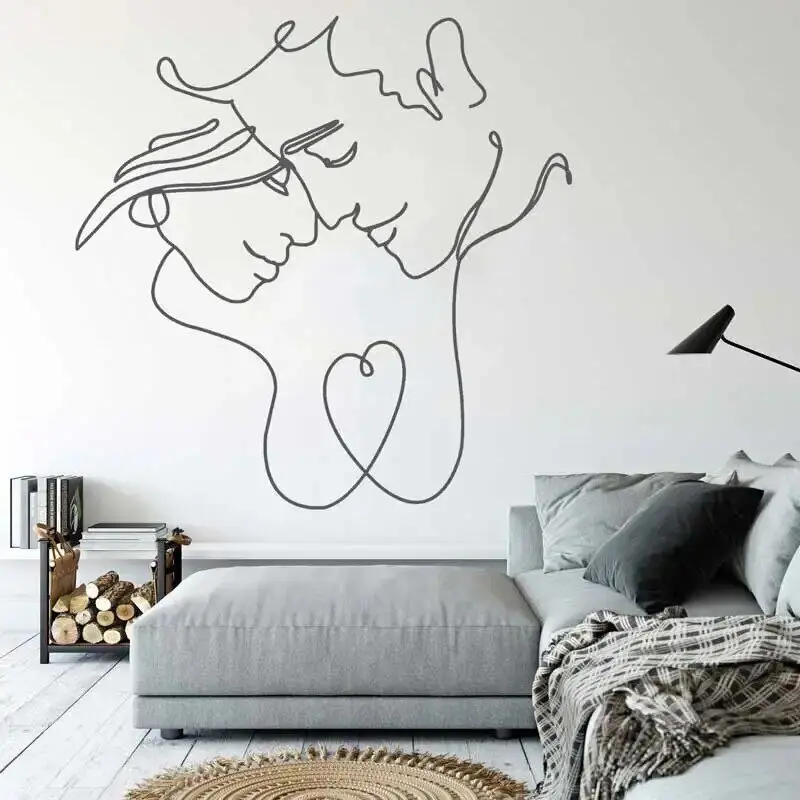 Male and Female Couple Line Abstract Avatar Art Vinyl Wall Sticker Home Living Room Bedroom Fashion Minimalist Sticker Mural L9