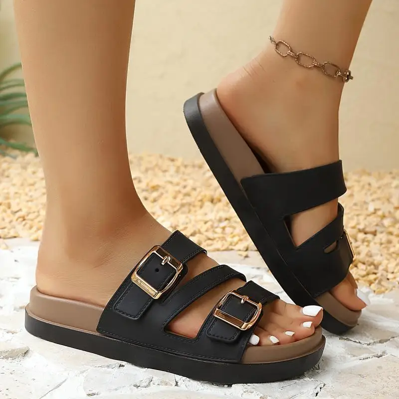 Freizeit-Mules mit Metallschnalle für Damen, Sommer 2026, weiche Cloud-EVA-Anti-Rutsch-Strandsandalen, bequeme Damen-Sandalen mit dicker Sohle – Detail 4