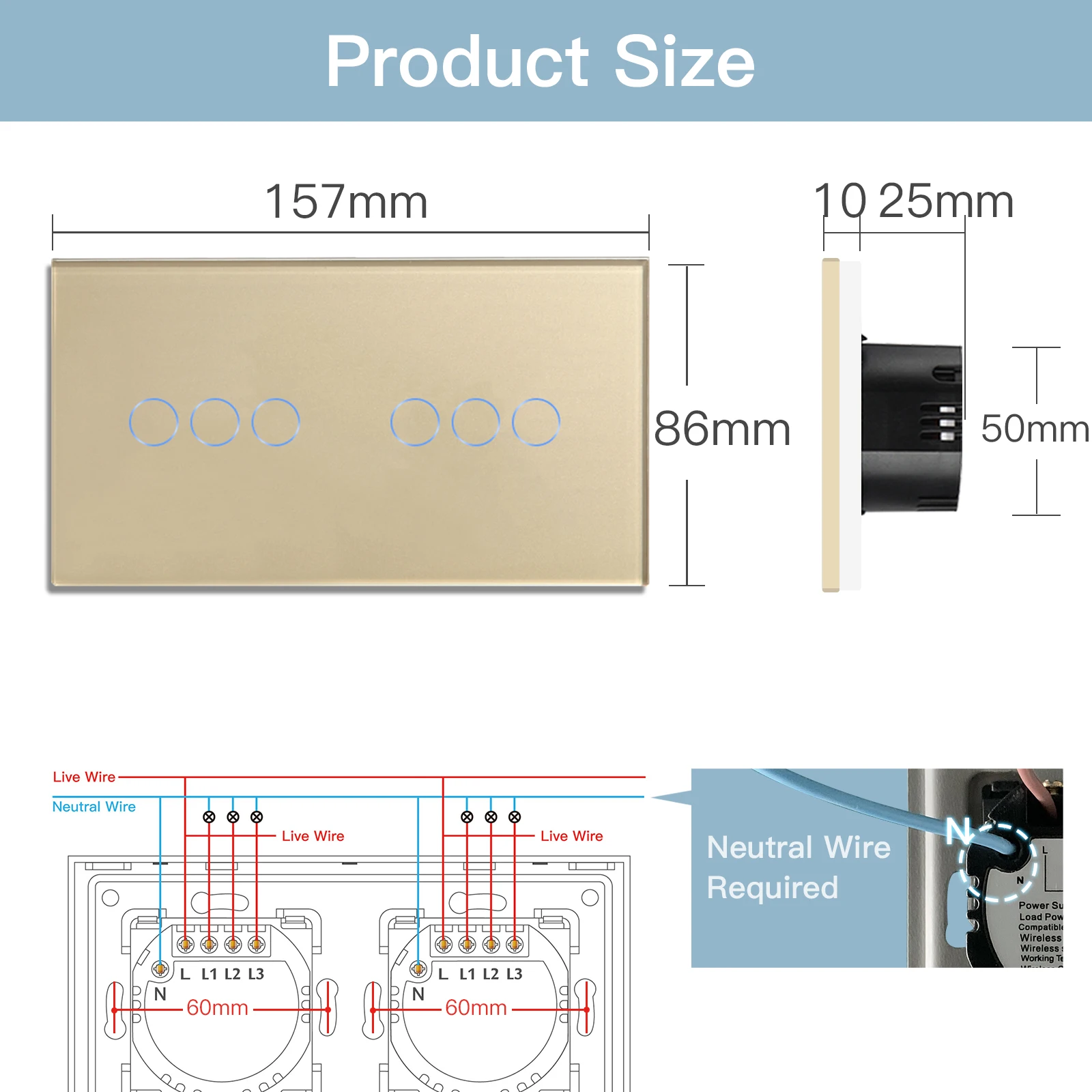 BSEED Zigbee Smart Light Switches 2/3/4/6Gang Double Wall Touch Switches Tuya Smart Life Alexa App Control Neutral Version