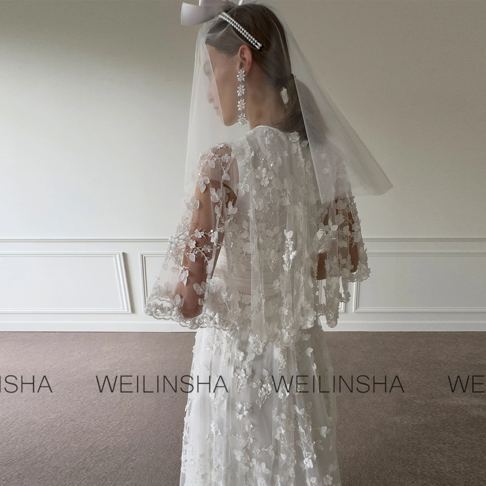 Romantic Boho Bohemian Wedding Dresses Organza A-line White Wedding Party Dresses Front Split Cap Sleeve Embroidery Prom Dresses