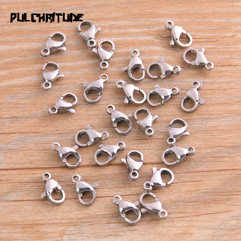 PULCHRITUDE 30pcs 10mm Stainless Steel Lobster Clasp Hooks For DIY Necklace Bracelet Chain Fashion Jewelry Making Findings