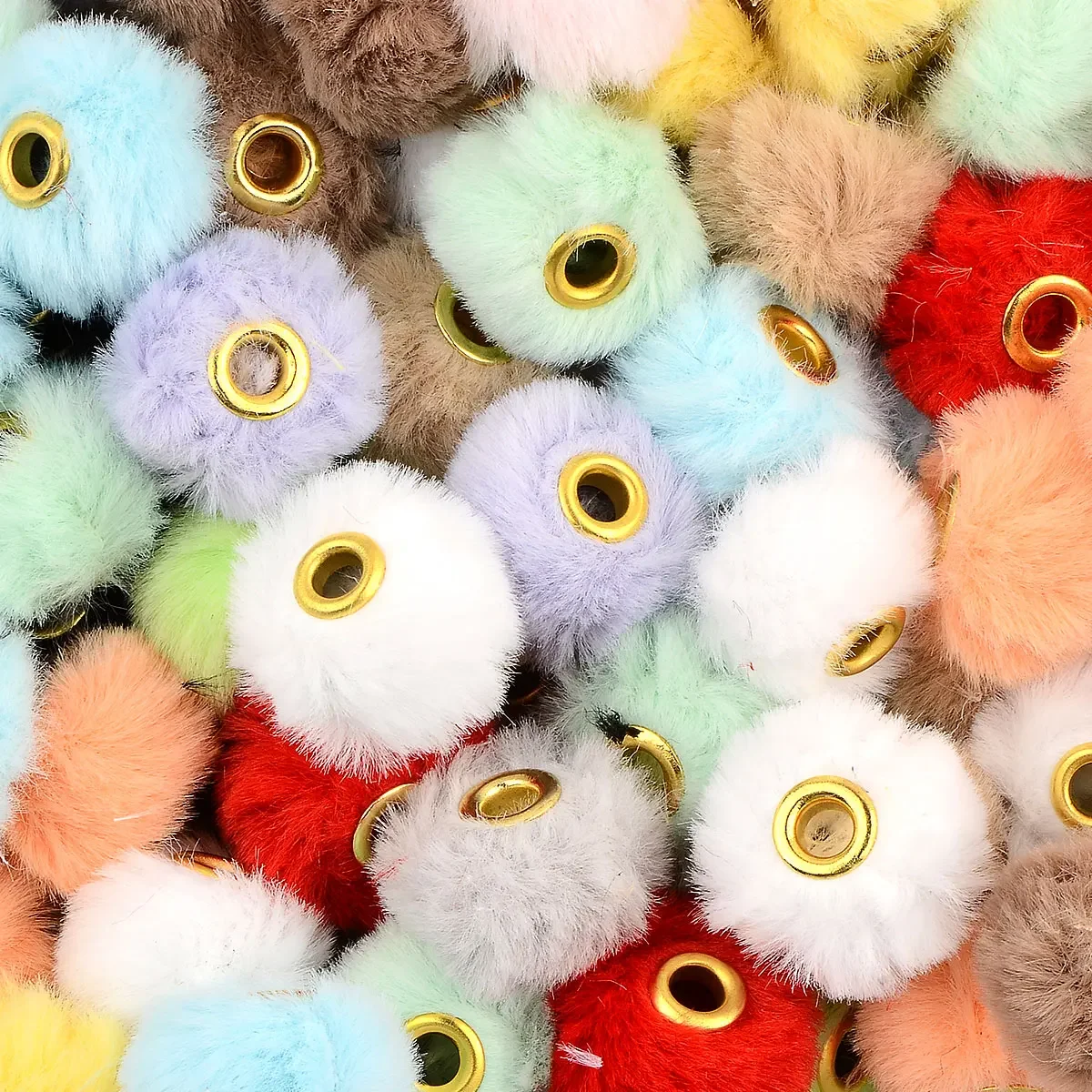 15pcs 2cm Random Color Mix Plush Fur Covered Ball Beads Decoration Beads For Jewelry Making DIY Keychain Pen Gifts Accessories