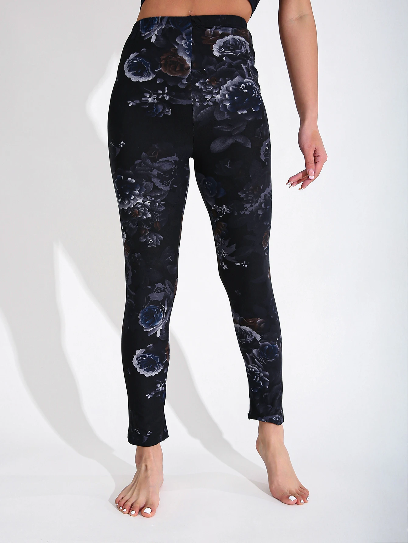 Spring Autumn Fashion Casual Women's High Elasticity Legging Dark Flower Pattern Fitness Sports Sexy Yoga Pants