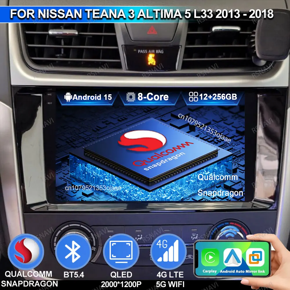 

Автомобильный радиоприемник Android 15 для Nissan Teana 3 Altima 5 L33 2013 2014-2018 AUTO DSP 360 камера стерео Qualcomm AI Voice 5G WIFI Carplay