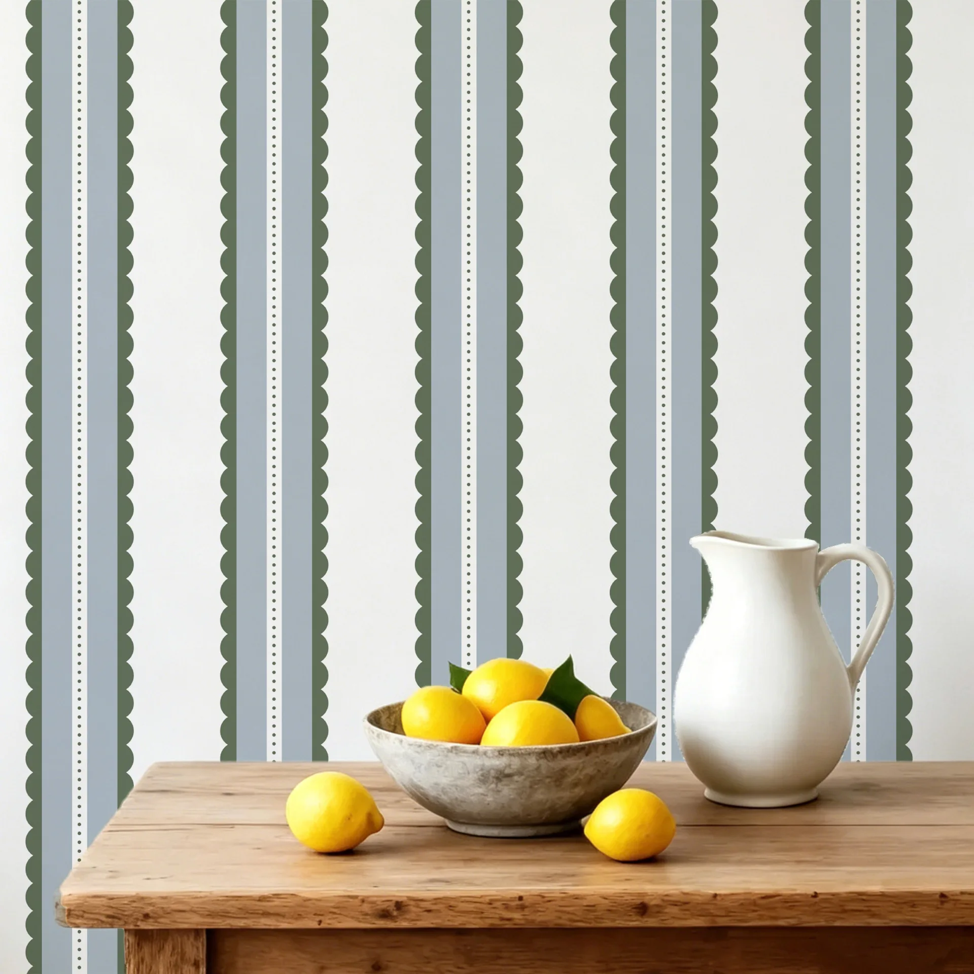 Scallop Edge Stripe Self Adhesive Wallpaper Removable Peel and Stick Wall Paper for Kids Room & Renters Nursery Contact Paper