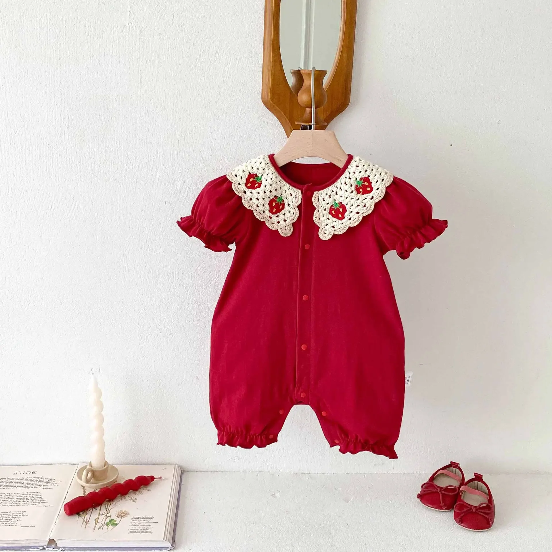 

LILIGIRL 0-2Y Baby Girls Clothes Strawberry Embroidery Baby Rompers Toddler Girls Jumpsuits