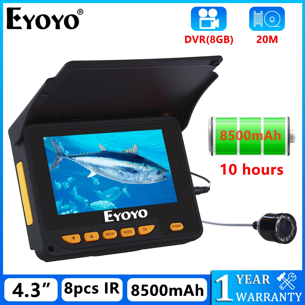 Eyoyo 케이블 어군 탐지기, 4.3 인치 모니터, 수중 카메라, 8500mAh 충전식 배터리, 10H 사용 시간, 겨울 얼음 낚시 
