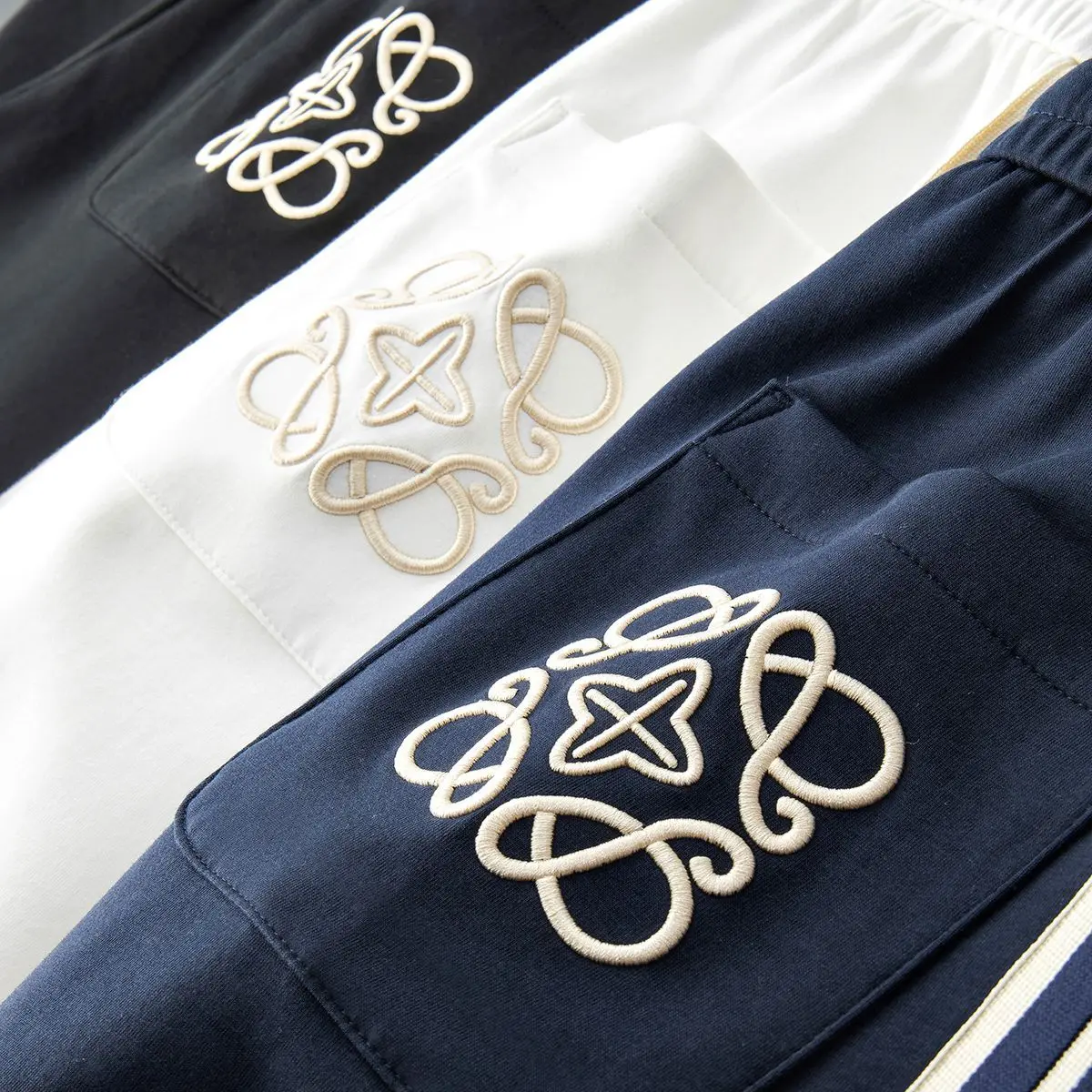 Light luxury sweatpants contrasting webbing splicing embroidery thin breathable men's slim-fit straight sports casual pants
