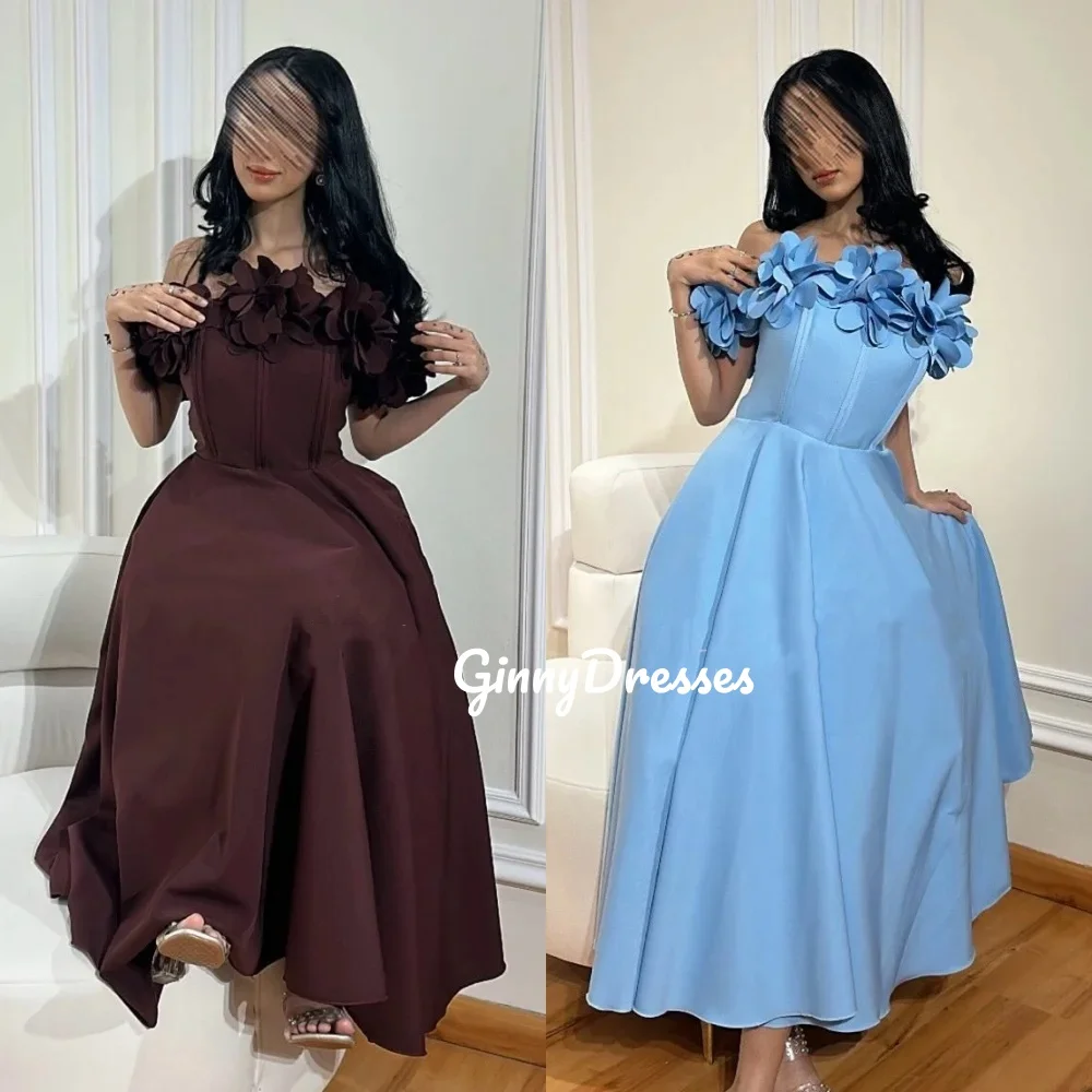 Customized Evening Dress A-Line Off-The-Shoulder Neckline Prom Dresses Ankle-Lengt Zipper Up Short Sleeves Lining Party Dresses