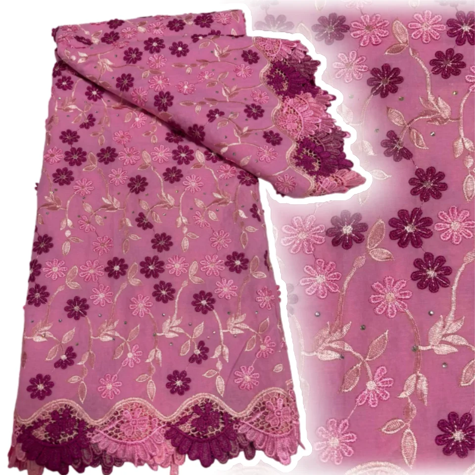 3d Bloemen Applique Voile Kant Stof Kwaliteit Nigeriaanse Afrikaanse Katoenen Stof met Stenen voor Vrouwen Avond Jurken SZ1355