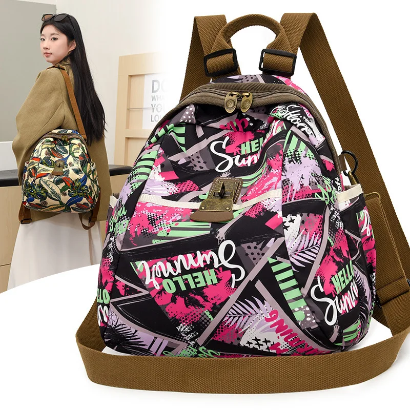 Graffiti Chinese-style travel women's backpack, multi-purpose single-shoulder bag, durable Oxford cloth women's bag