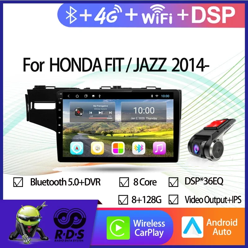 8G+128G Android 11 Car GPS Navigation For HONDA FIT/JAZZ 2014- Auto Radio Stereo Multimedia Player With Wifi 4G DSP BT