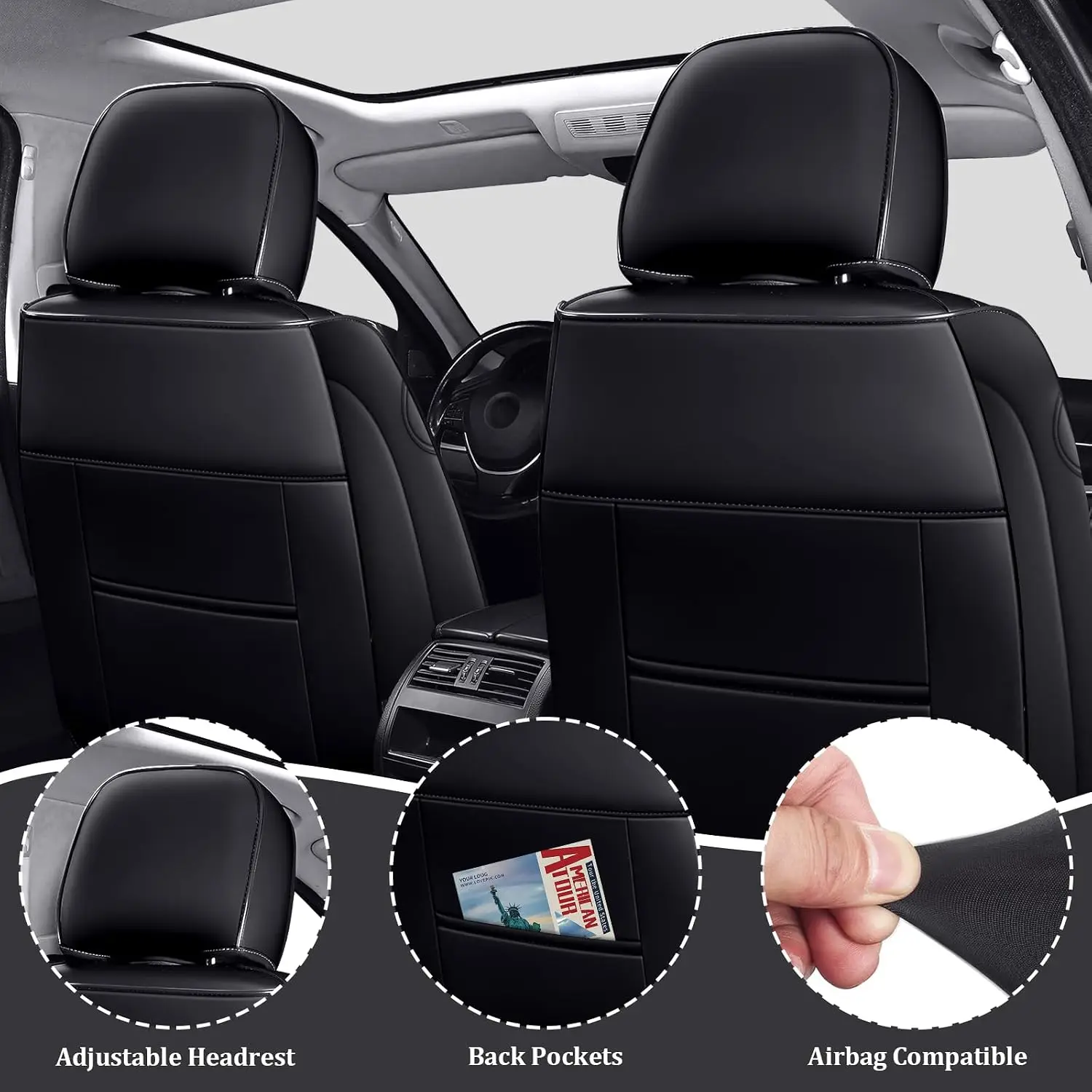 Car Seat Covers Full Set for GMC 2000-2026, Anti-Slip Full Coverage Car Seat Covers, Waterproof Nappa Leather Car Seat Cover Set