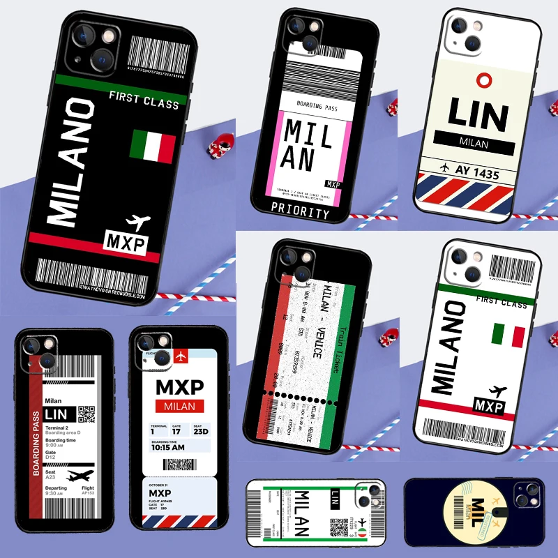 Milan Boarding Pass Phone Case For iPhone 16 15 14 11 12 13 Pro Max Mini X XR XS Max 7 8 Plus Cover Coque