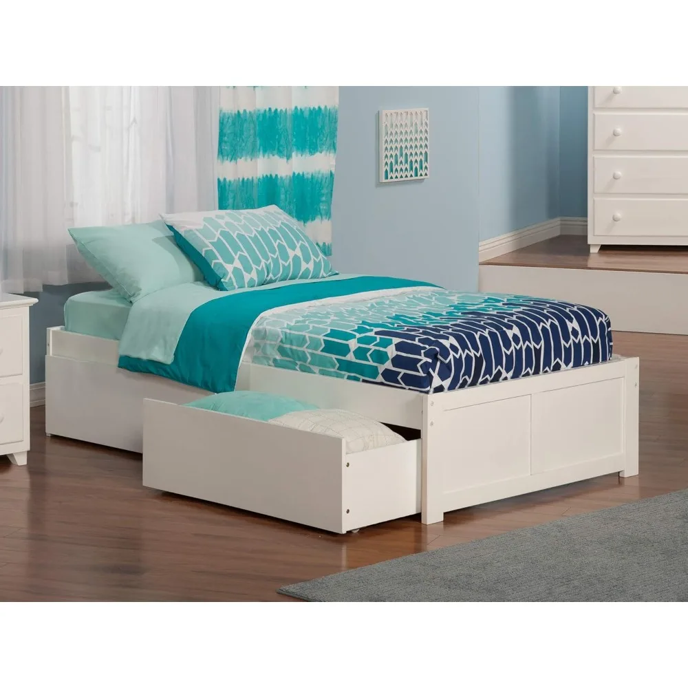 Bed, Size Platform Beds with Footboard & Storage Drawers in White, 600 Pounds, 72 Pounds, Bed